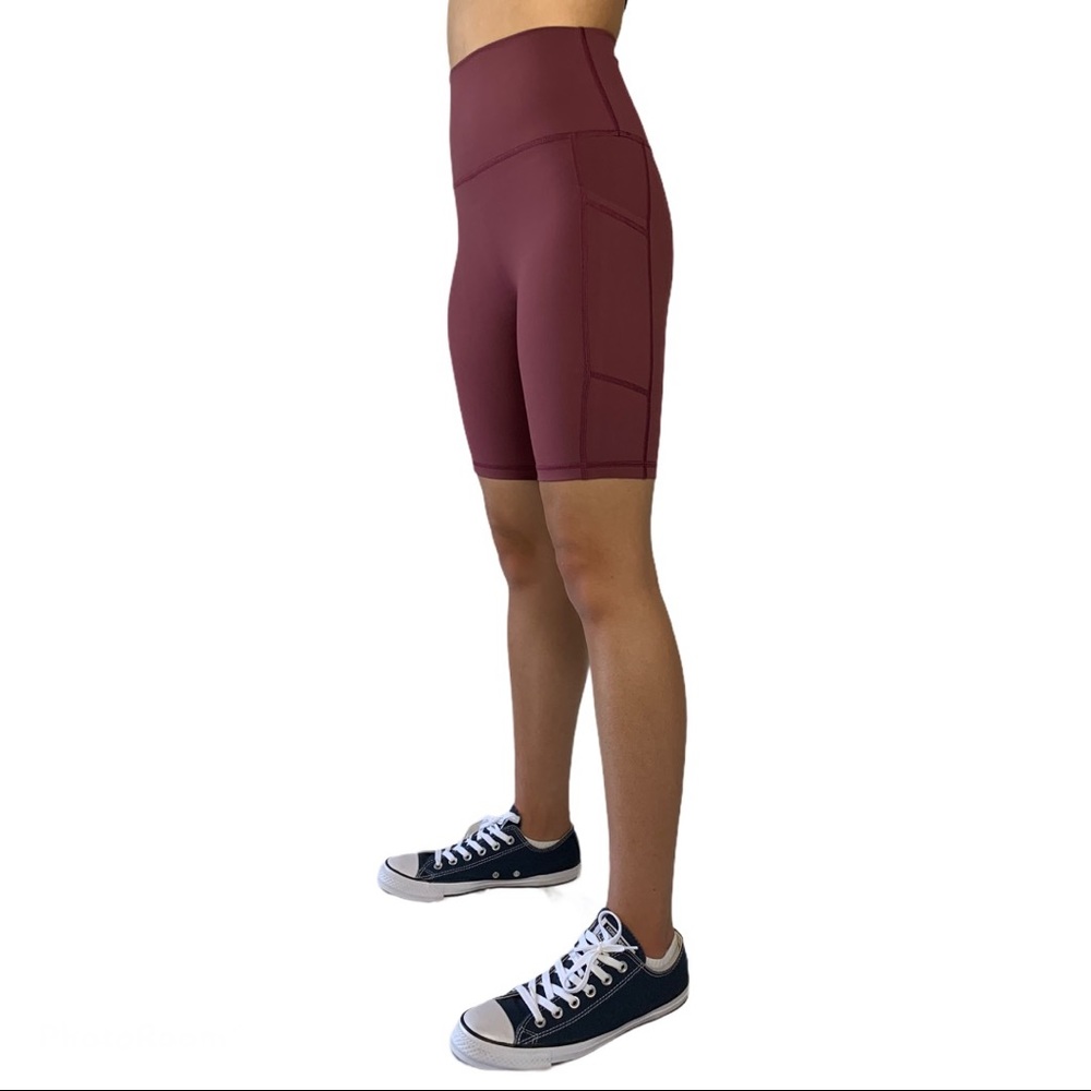 Wine Red - Palm Springs High Waisted Biker Shorts - Picture 2 of 7